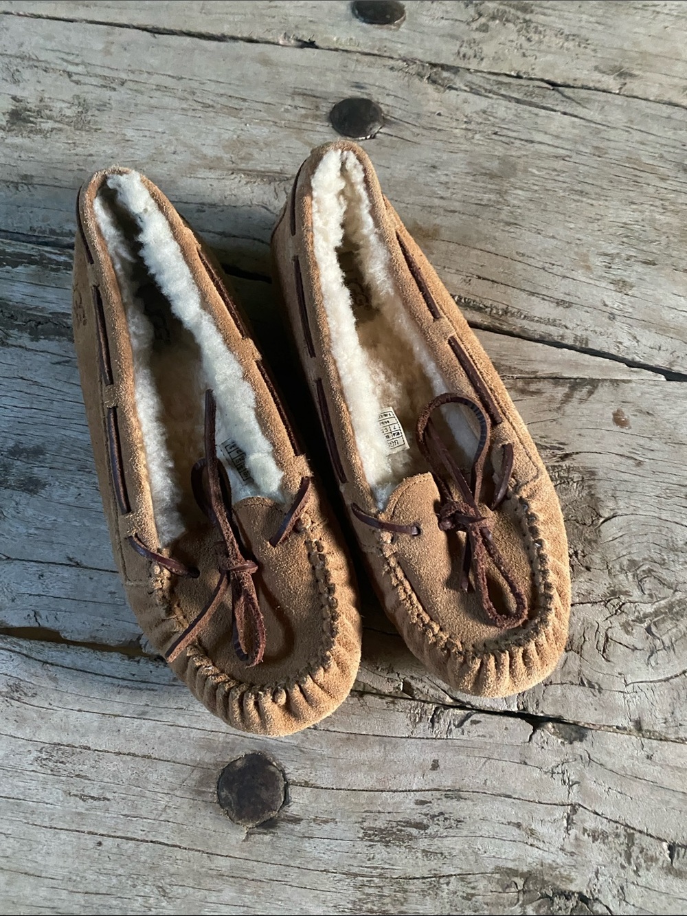 UGG Dakota  Suede Moccasin Slippers in Light Brown with Shearling Lining